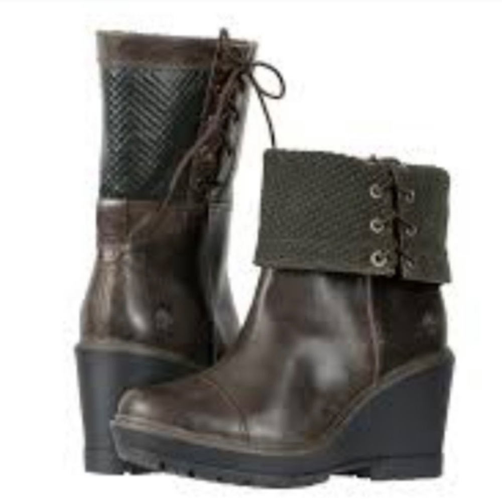 NWOT Timberland Kellis Mid Fold Down Boots 7 Brown Olive - Picture 2 of 10